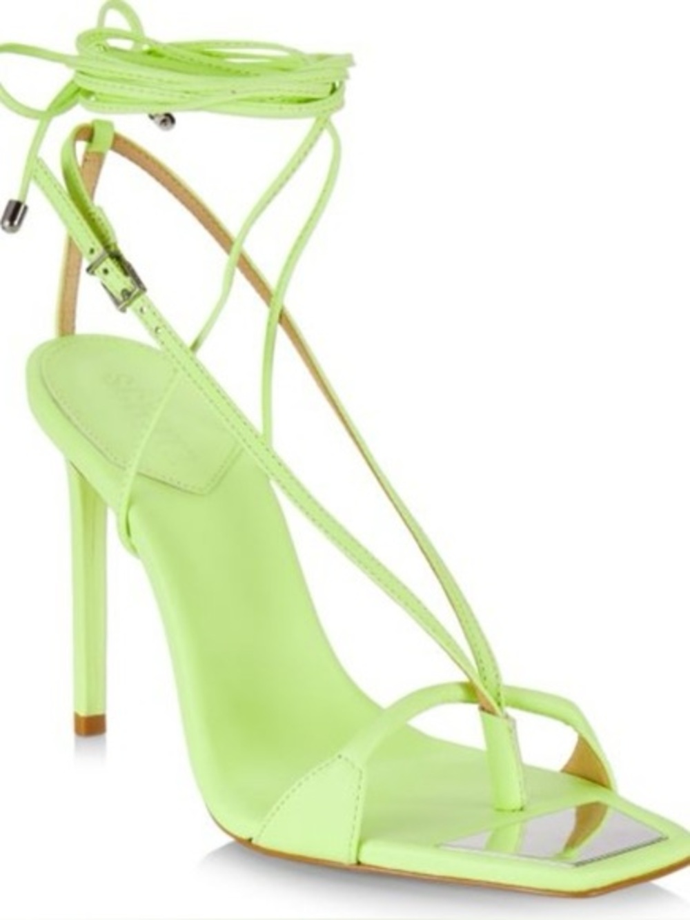 SCHUTZ Vikki Square Toe Leather Lime Lace-Up Stiletto Wrap Strap Sandals NWOT